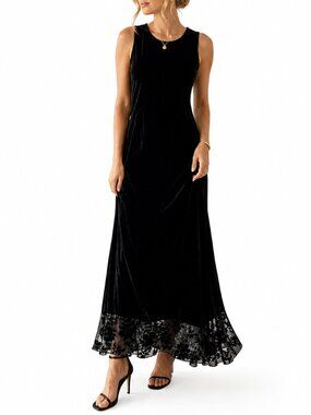 APRIL CORNELL Vintage 90s Velvet Maxi Dress Black XS Silk Blend Romantic Floral